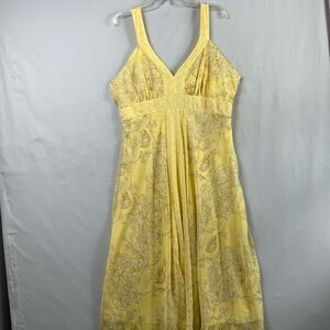 Jonathan Martin Slip Dress Womens 16 Maxi Yellow Paisley Cottage Romantic
